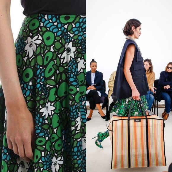 BALENCIAGA Green Hight Waist Floral Print Pleated Knee Length Skirt Size… - Picture 2 of 11